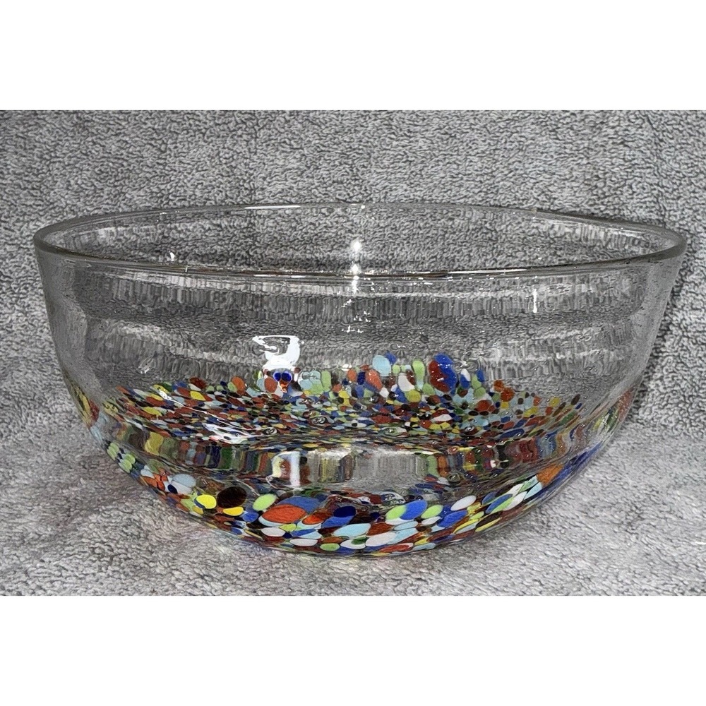 Colorful Hand Blown Glass Bowl for Serving or Salads, "Confetti Festival" 10"